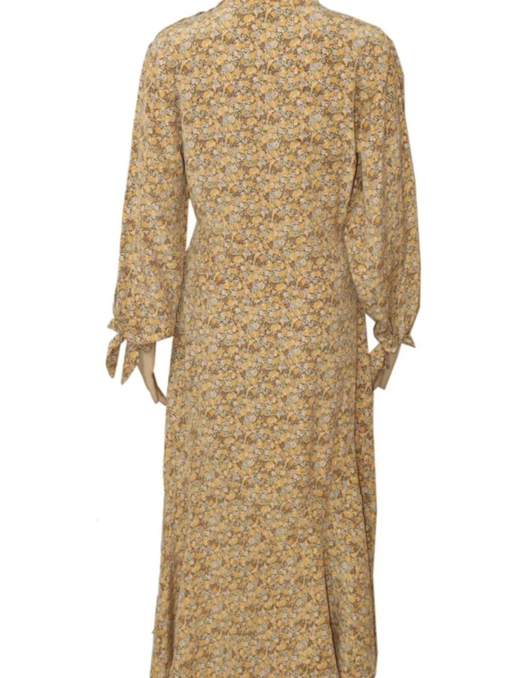 Doen Alda Dress in Lady Emma Floral Printed Long Sleeve Pleated Silk Maxi M